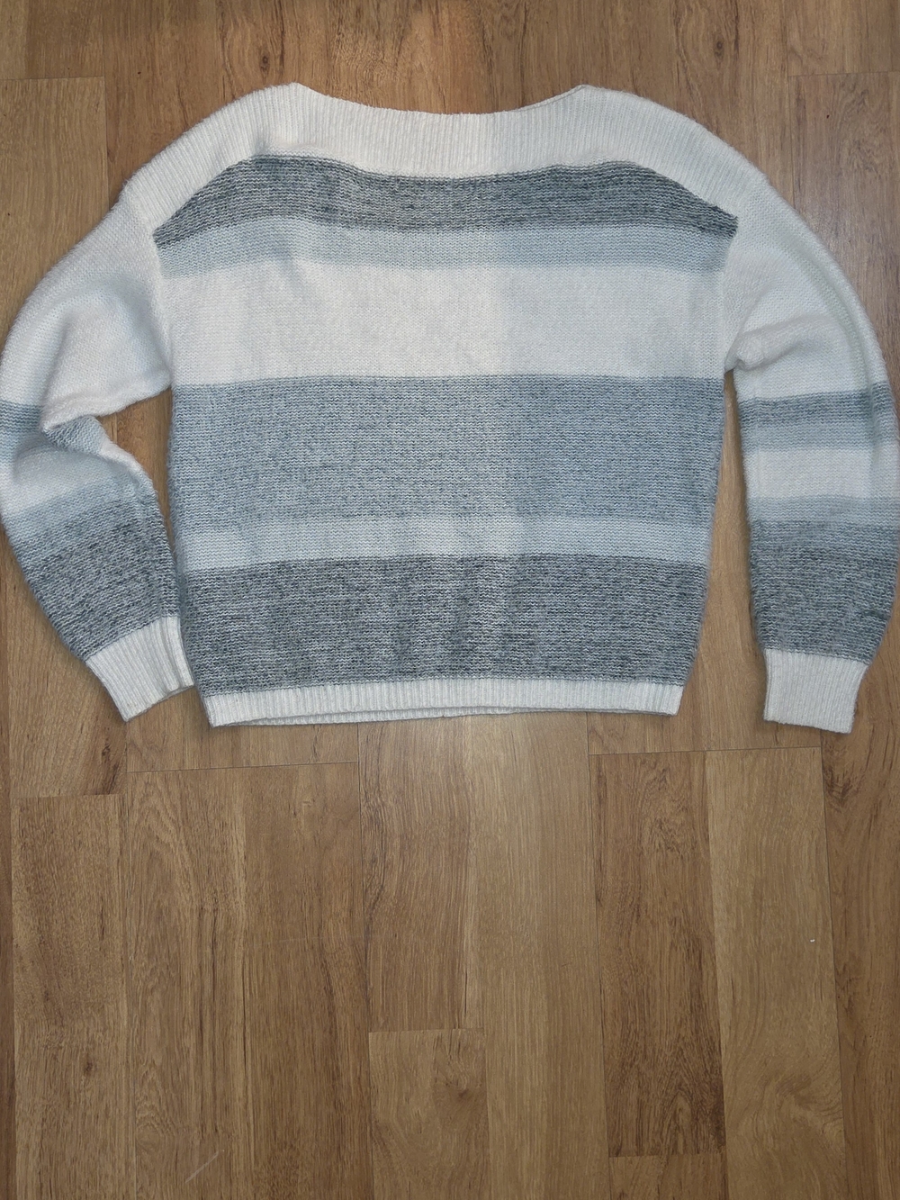 My Michelle White and Gray Striped Scoop-Neck Sweater
